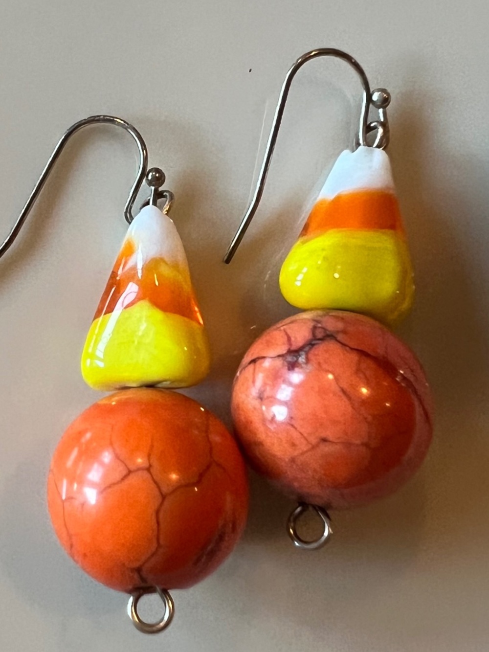 Candy Corn Earrings Orange Jasper Bead w Sterling Silver Fishhook handmade NWT